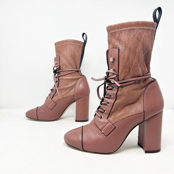 Stuart Weitzman Veruka Leather Lace Up Rose Mauve Boots 8 - Picture 3 of 11